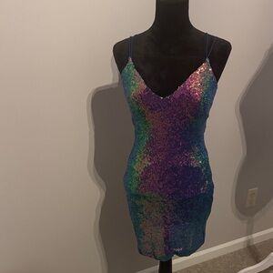 B Darlin Iridescent Sequin Mini Dress